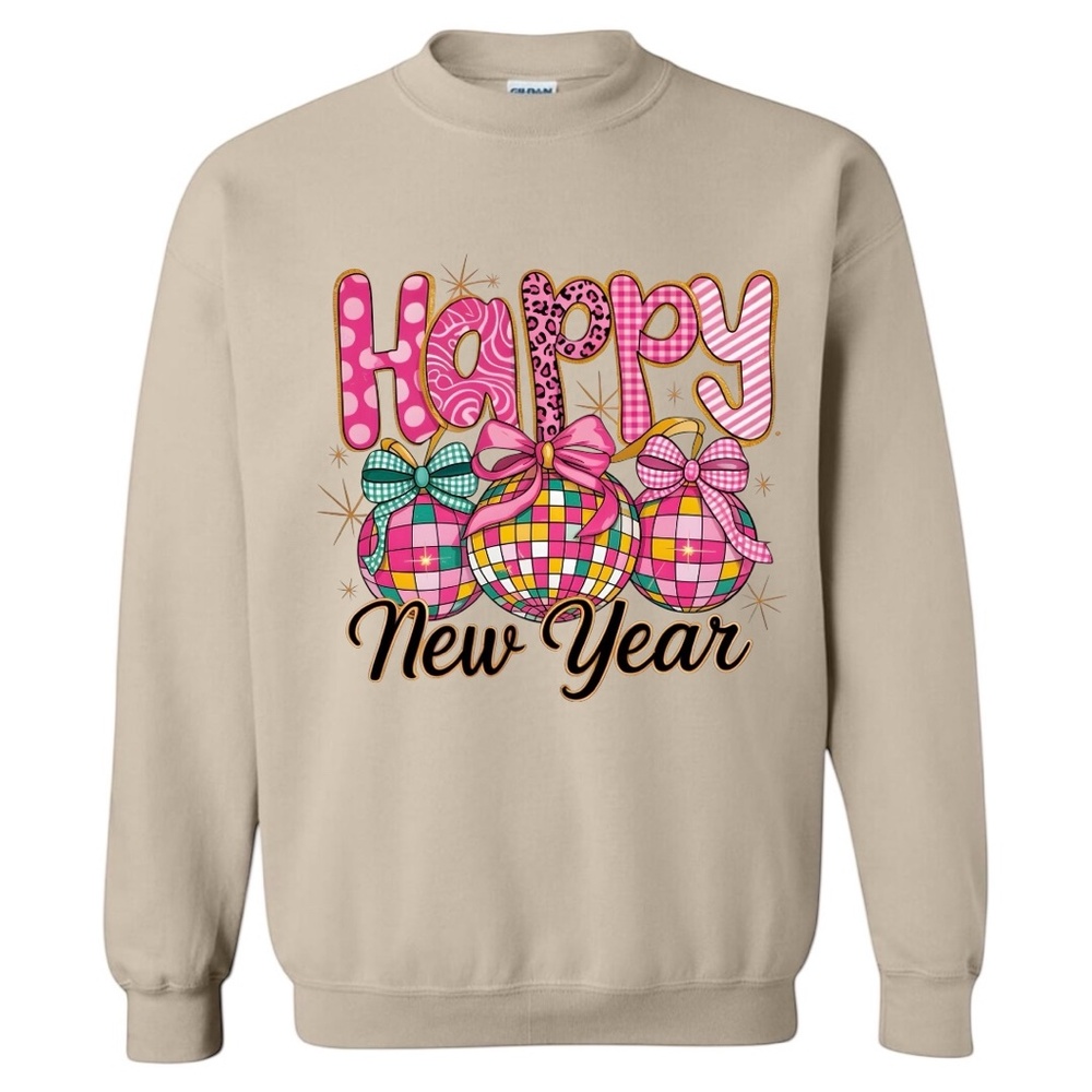 Happy New Year Pink Disco Sweatshirt White S M L XL New Checkers Polka dots - Picture 5 of 15